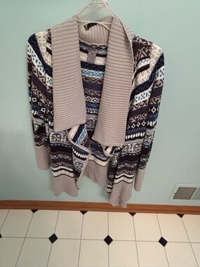 new directions Gray and Blue Fair Isle Open-Front Cardigan